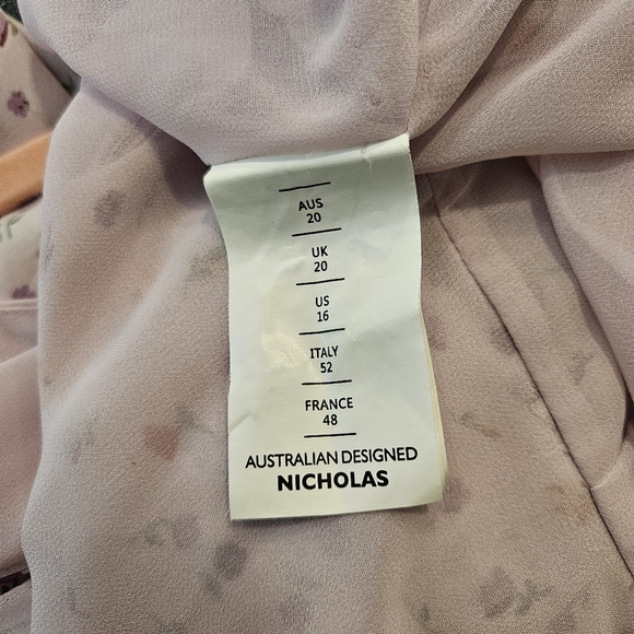 NICHOLAS Pink Purple Silk Floral Drape Front Ruched Hi Low Midi Dress Size 16 - Picture 10 of 12